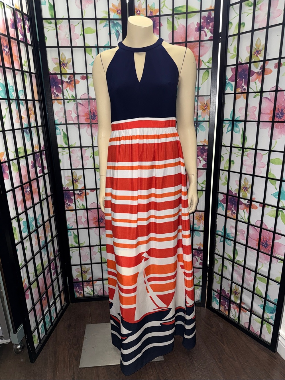 Kensie Striped Halter Maxi Dress